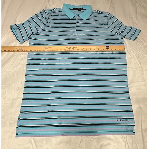 RLX Ralph Lauren Blue‎ Pink Stripe Athletic Performance Golf Polo Shirt Sz Large - Picture 8 of 10